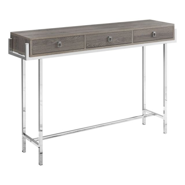 Monarch Specialties Hall Console Accent Table With 3 Drawers, Rectangular, Dark Taupe/Chrome MPN:I 3299