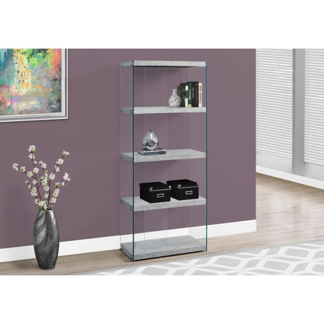 Monarch Specialties Open-Concept 5-Shelf Bookcase, Gray Cement-Look MPN:I 3233