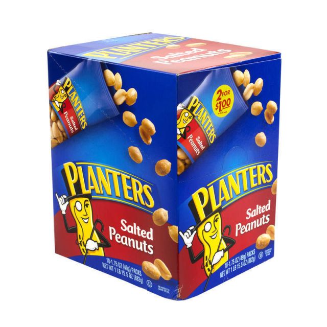 Planters Nut Pouches, Salted Peanuts, 1.75 Oz, Box Of 18 (Min Order Qty 2) MPN:7569