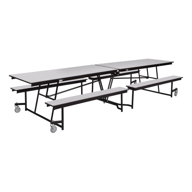 National Public Seating 12ft Rectangle Mobile Table With Benches, Gray Nebula MTFB12-MDPEPCGYGY