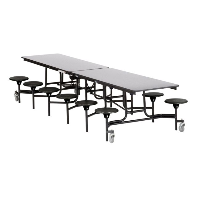 National Public Seating 12ft Rectangle Mobile Table With 12 Stools, Black/Gray Nebula MPN:MTS12-MDPEPCGY10