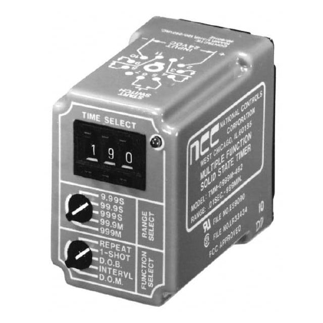Time Delay Relays, Timer Function: Delay On Break, Delay On Make, Interval, Repeat Cycle, Single Shot , Maximum Delay (Hours): 16  MPN:TMM-0999M-461
