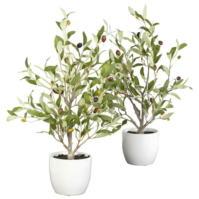 Nearly Natural 18inH Silk Olive Trees With Vases, Green/White, Set Of 2 Trees MPN:4774-S2