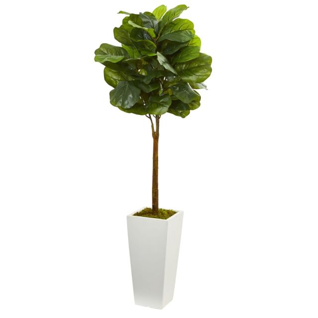 Nearly Natural 4ftH Plastic Fiddle Leaf Tree With Tower Planter, Green/White MPN:5873