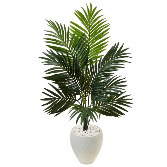 Nearly Natural 4-1/2ftH Polyester Artificial Kentia Palm Tree in Oval Planter, Green/White MPN:5988