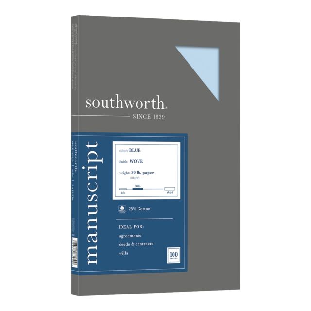 Southworth 75% Recycled 25% Cotton Manuscript Covers, 9in x 12 1/2in, 30 Lb, Light Blue, Box Of 41SM