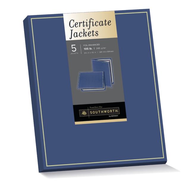 Southworth Certificate Jackets, Navy/Gold Foil Border, Pack Of 5 (Min Order Qty 4) PF6