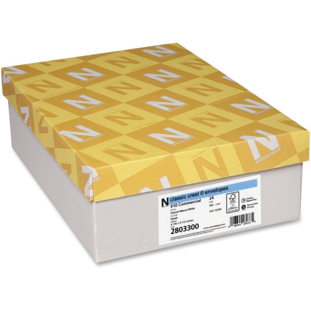 Classic Crest Commercial Flap Envelopes - Commercial - #10 - 4.12in Width x 9.5in Length - 24lb - Flap - Smooth Finish - 500 / Box - Natural White (Min Order Qty 2) MPN:2803300