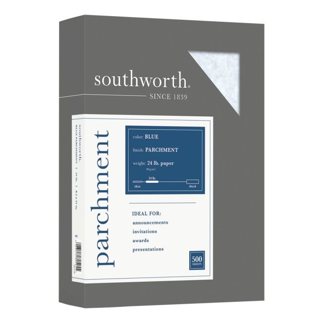 Southworth Parchment Specialty Paper, 8 1/2in x 11in, 24 Lb., Blue, Pack Of 500 (Min Order Qty 3) MPN:964C