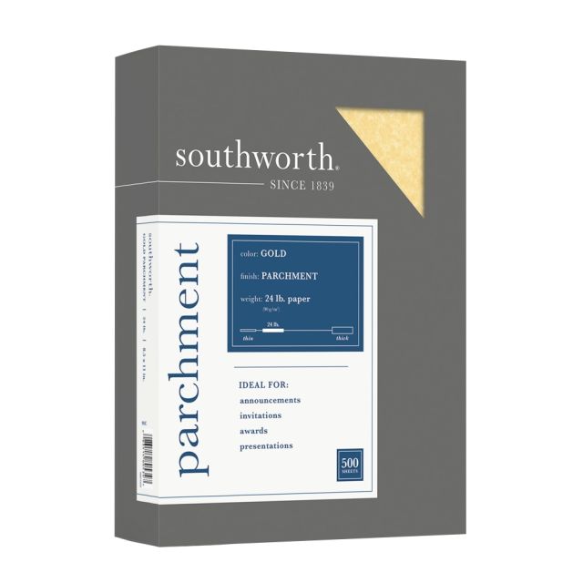 Southworth Parchment Specialty Paper, 8 1/2in x 11in, 24 Lb., Gold, Pack Of 500 (Min Order Qty 3) MPN:994C