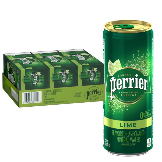 Perrier Sparkling Natural Mineral Water with Lime Flavor, 8.45 Oz, Case Of 30 Slim Cans (Min Order Qty 3) MPN:12237497