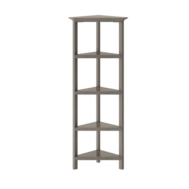 New Ridge Home Goods 60inH 5-Tier Corner Bookcase, Washed Gray MPN:5020-166