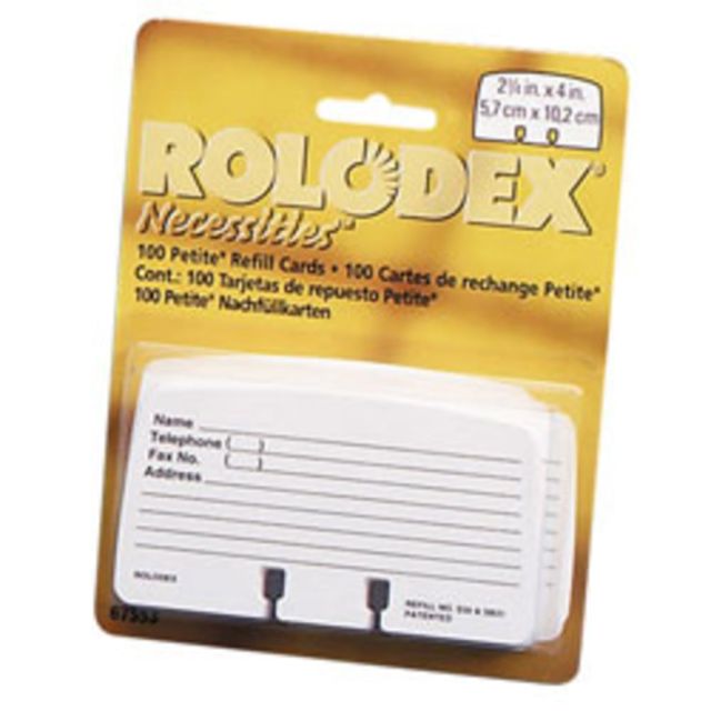 Rolodex Card File Refills, Ruled, 2 1/4in x 4in, White, Pack Of 100 (Min Order Qty 17) MPN:67553