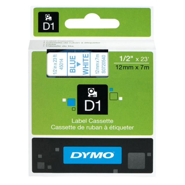 DYMO D1 45014 Blue-On-White Tape, 0.5in x 23ft (Min Order Qty 4) MPN:45014