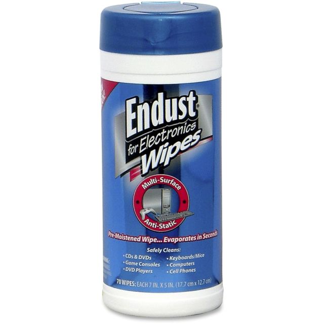 Endust For Electronics Multi-Surface Wipes, 7in x 5in Sheets, Canister Of 70 Wipes (Min Order Qty 7) MPN:259000