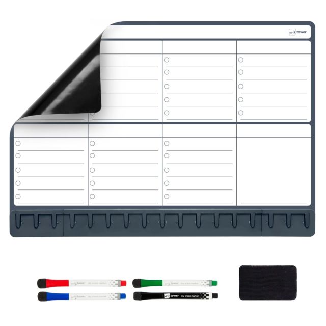 Note Tower Magnetic Dry-Erase Whiteboard Refrigerator Weekly Planner Board, 12in x 17in, Black/White (Min Order Qty 3) MPN:NTRM-03