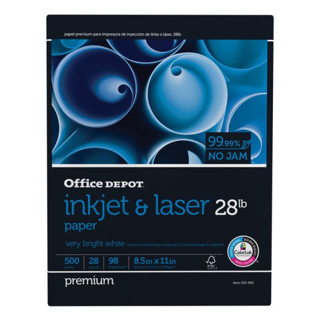 Office Depot Brand Inkjet & Laser Paper, Letter Size (8 1/2in x 11in), 28 Lb, OD-BLACKTOP-11-RTL