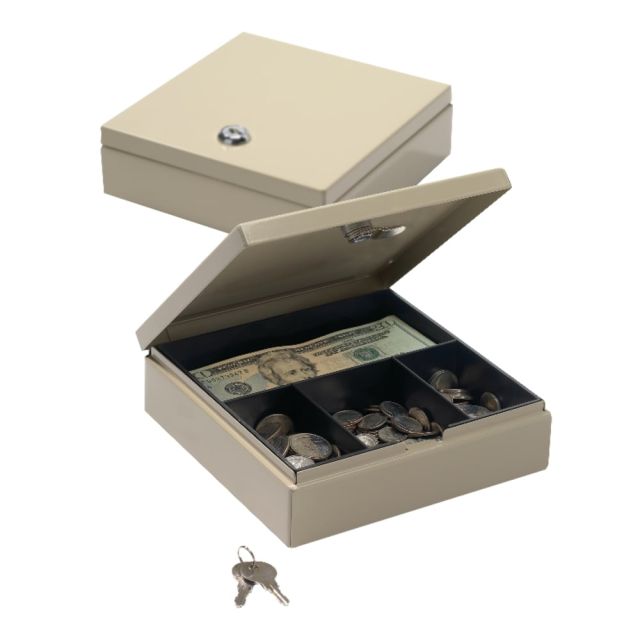 Office Depot Brand Small Locking Cash Box, 2 1/8inH x 6 7/8inW x 7 11/16inD, Sand (Min Order TS815