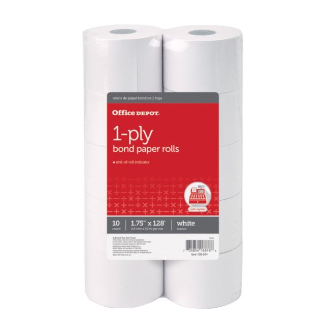 Office Depot Brand  1-Ply Bond Paper Rolls, 1-3/4in x 128ft, White, Pack Of 10 (Min Order Qty 11) MPN:109044