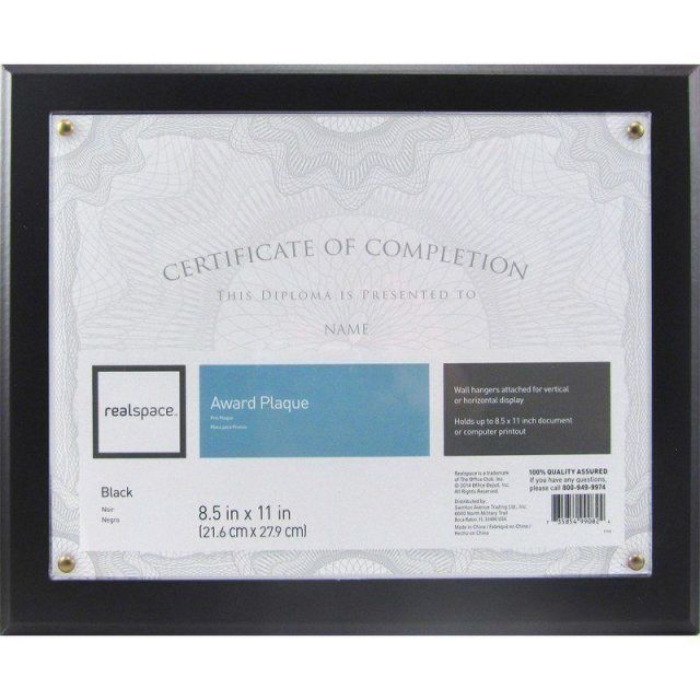 Realspace Award Plaque, 8-1/2in x 11in, Black (Min Order Qty 5) 207594 Folders & Report Covers