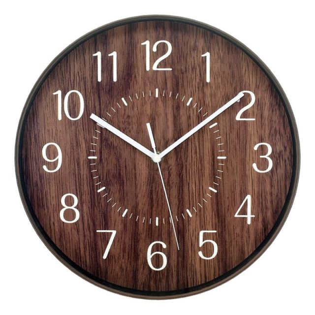 Realspace Round Wall Clock, 12in, Woodgrain (Min Order Qty 4) MPN:ODX9906