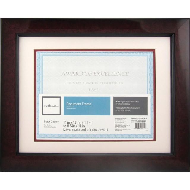 Realspace Plastic Photo/Document Frame, 11in x 14in, Matted For 8-1/2in x 11in, Black Cherry 207581