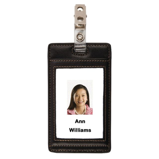 Office Depot Brand Faux Leather ID Badge Holder, Vertical, Black/Tan (Min Order Qty 26) MPN:ODUS2104-001