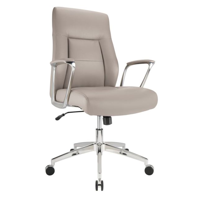 Realspace Modern Comfort Delagio Bonded Leather Mid-Back Managers Chair, Taupe/Silver HLC-2697LT