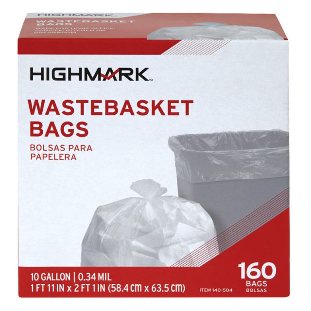 Highmark Wastebasket Trash Bags, 10 Gallon, Clear, Box Of 160 Bags (Min Order Qty 10) DP00504