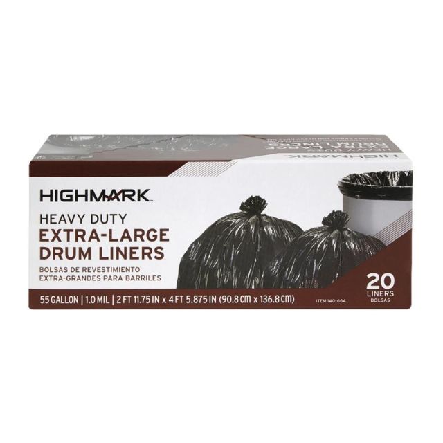 Highmark Heavy Duty Extra-Large Drum Liners, 55 Gallon, Box Of 20 Bags (Min Order Qty 8) DP00664