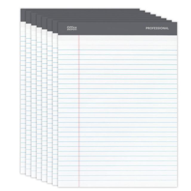 Office Depot Brand Professional Writing Pads, 8 1/2in x 11 3/4in, Legal Ruled/Wide, 50 Sheets, White, Pack Of 8 (Min Order Qty 6) MPN:99528