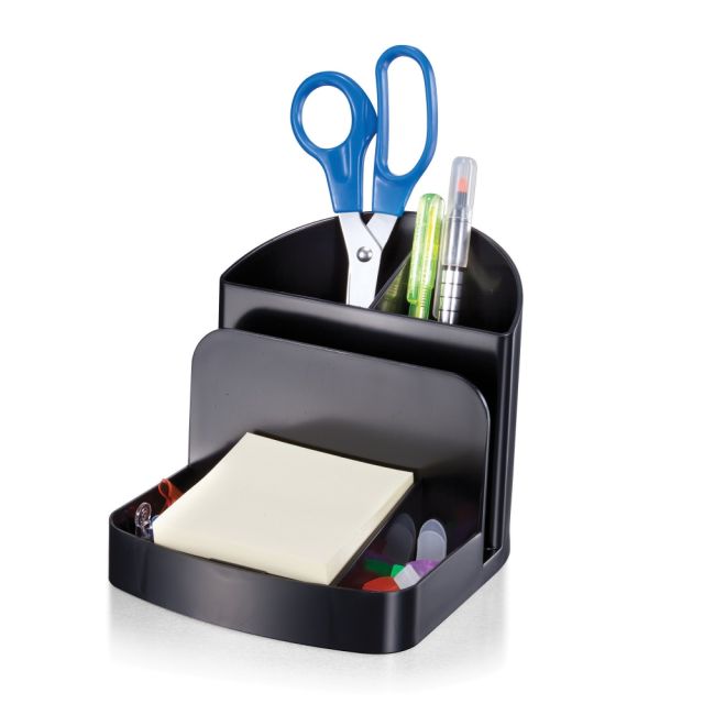 Office Depot Brand 3-Compartment Deluxe Desk Organizer, 30% Recycled, Black (Min Order Qty 8) MPN:OD10403