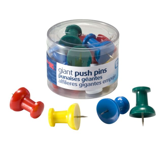 OIC Giant Pushpins, Assorted Colors, Pack Of 12 (Min Order Qty 12) MPN:92902