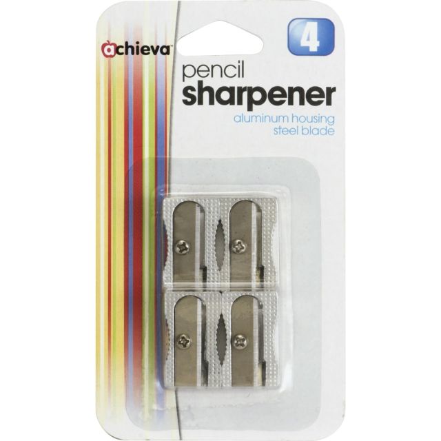 OIC Metallic Aluminum Handheld Pencil Sharpeners, Silver, Pack Of 4 (Min Order Qty 16) MPN:30218