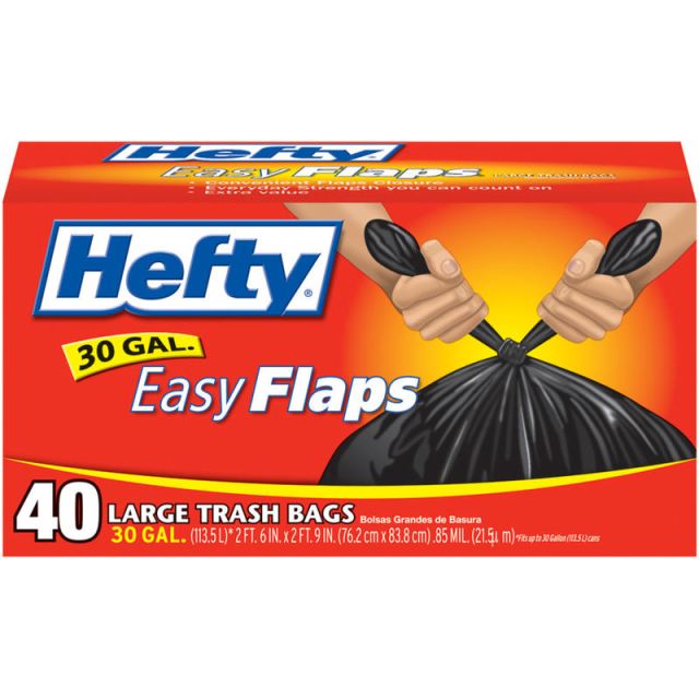 Hefty EasyFLAPS Trash Bags, Black, 30 Gallons, Box Of 40 (Min Order Qty 5) MPN:E27744