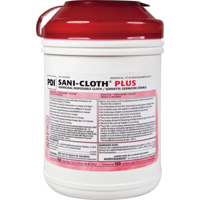 PDI Sani-Cloth Plus Germicidal Disposable Cloth - 6.75in Length x 6in Width - 160 / Canister - 12 / Carton - White MPN:Q89072CT