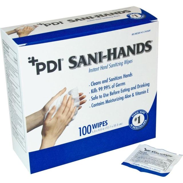 Nice Pak Sani-Hands Individual Hand Wipes Packets, 5in x 8in, White, Carton Of 1,000 Wipes D43600CT