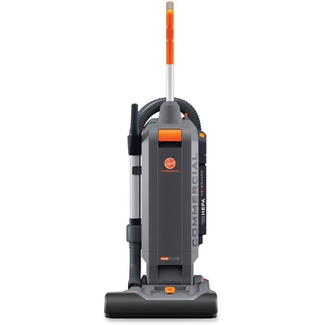 Hoover HushTone 15Plus Upright Vacuum - 1200 W Motor - 1.13 gal - Bagged - Brushroll, Filter, Hose, Nozzle, Wand - 15in Cleaning Width - 40 ft Cable Length - 96in Hose Length - HEPA - 1137 gal/min - 12 V DC - 10 A - 69 dB Noise - Gray MPN:CH54115