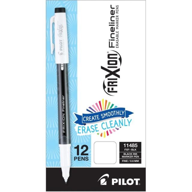 FriXion Fineliner Erasable Marker Pens - Fine Pen Point - 0.6 mm Pen Point Size - Black Gel-based Ink - 1 Dozen (Min Order Qty 4) MPN:11485