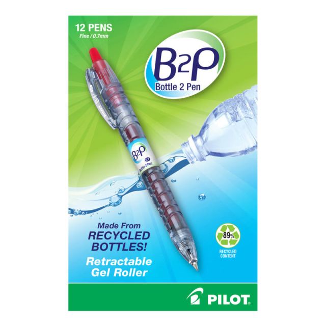 Pilot BeGreen B2P Fine Point Gel Pens, Pack Of 12, Fine Point, 0.7 mm, Barrel, Red Ink (Min Order Qty 3) MPN:31602