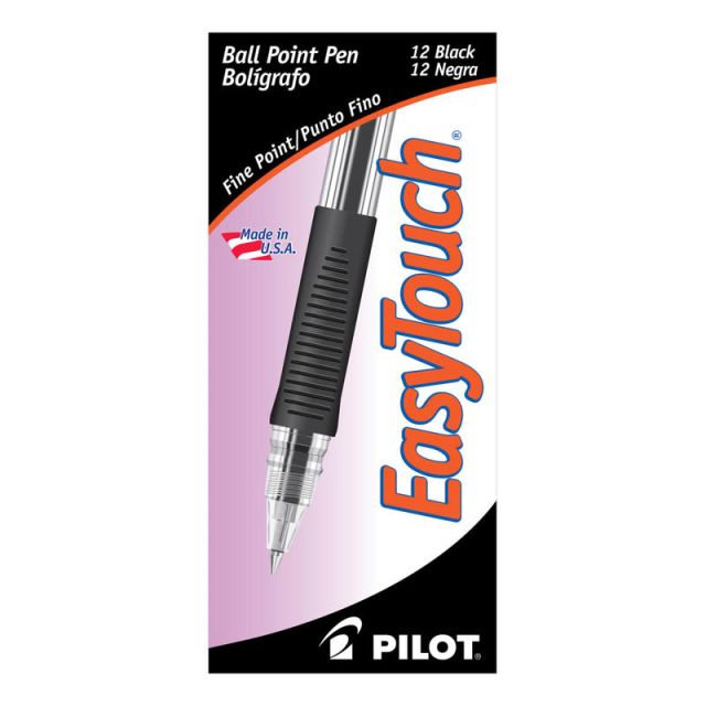 Pilot EasyTouch Ballpoint Pens, Fine Point, 0.7 mm, Clear Barrel, Black Ink, Pack Of 12 Pens (Min Order Qty 6) MPN:32001