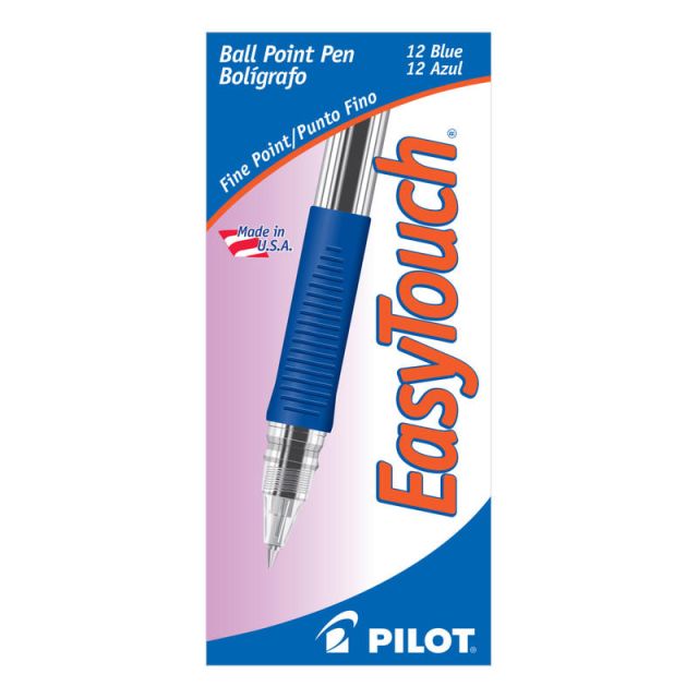 Pilot EasyTouch Ballpoint Pens, Fine Point, 0.7 mm, Clear Barrel, Blue Ink, Pack Of 12 Pens (Min Order Qty 6) MPN:32002