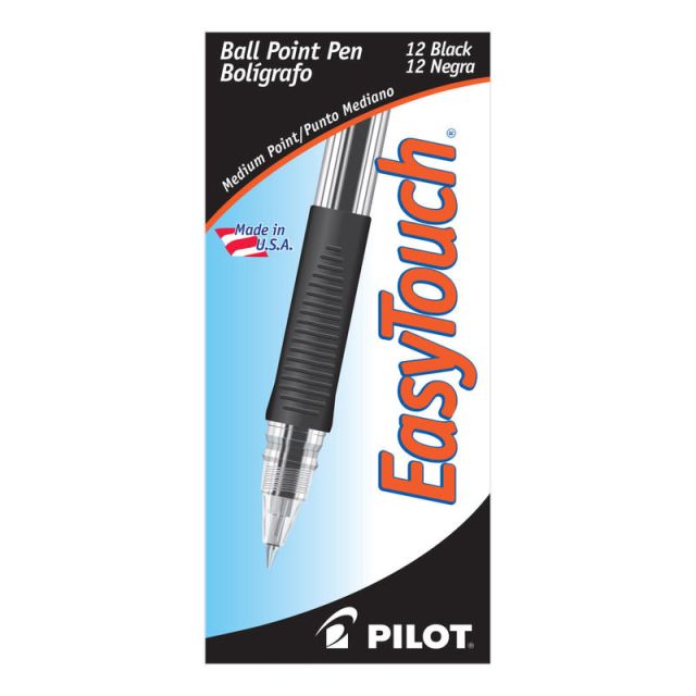Pilot EasyTouch Ballpoint Pens, Medium Point, 1.0 mm, Clear Barrel, Black Ink, Pack Of 12 Pens (Min Order Qty 6) MPN:32010