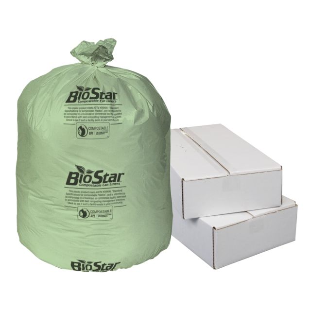 Highmark Bio Star Compostable 1-mil Trash Can Liners, 32 Gallons, Green, Pack Of 150 MPN:BSS8980XN