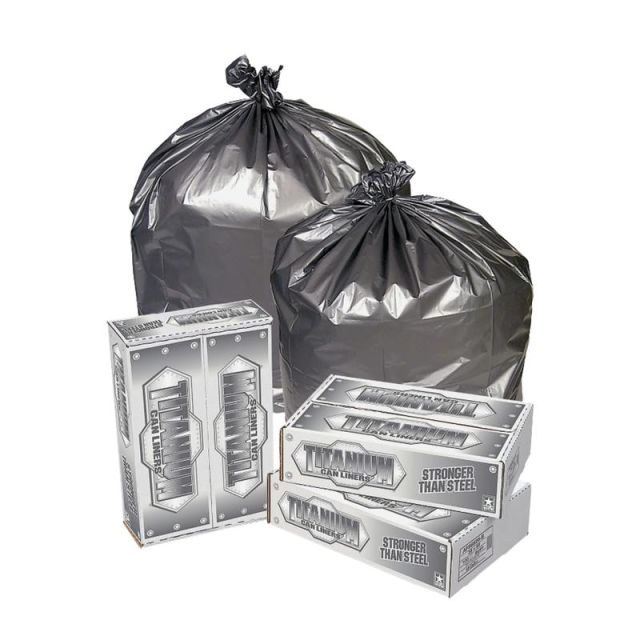 Pitt Plastics 1.5-mil Titanium Can Liners, 33 Gallons, 33in x 40in, Silver, Pack Of 100 (Min Order Qty 2) MPN:TI3340S