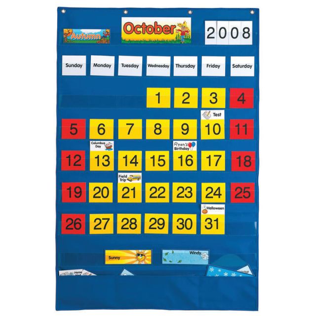 Playmonster Calendar Pocket Chart, 25 1/2in x 38 1/4in, Blue, Pre-K - Grade 8 (Min Order Qty 2) MPN:SME746