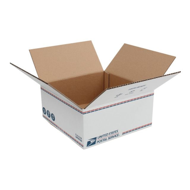 United States Post Office Shipping Boxes, 12in x 12in x 5-1/2in, White/Blue/Red, Pack Of 20 Boxes (Min Order Qty 2) MPN:AAODUSPS4478416V