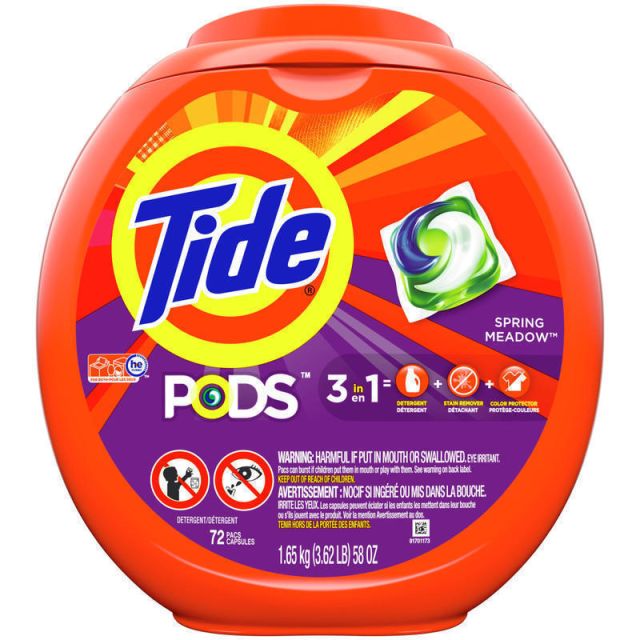 Tide Single-Use Laundry Detergent Pods, Spring Meadow Scent, 72 Pods Per Pack, Case Of 4 Packs MPN:50978