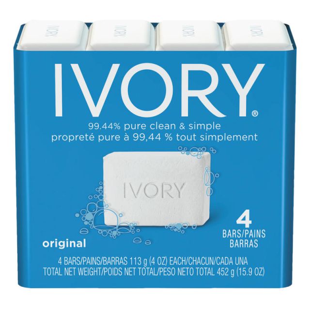Ivory Solid Hand Soap, Original Scent, 4 Oz, 4 Bars Per Pack, Case Of 18 Packs MPN:82757