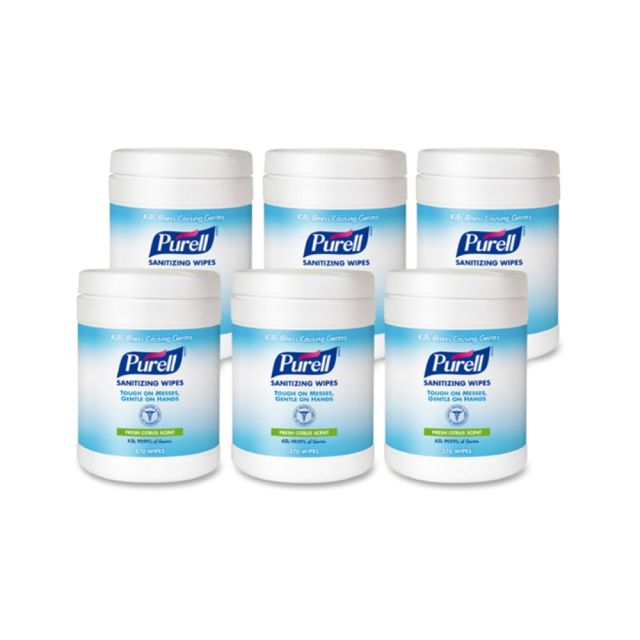 Purell Citrus Hand Sanitizing Wipes, 6in x 6-3/4in, 270 Wipes Per Canister, Carton Of 6 Canisters MPN:GOJ911306CT